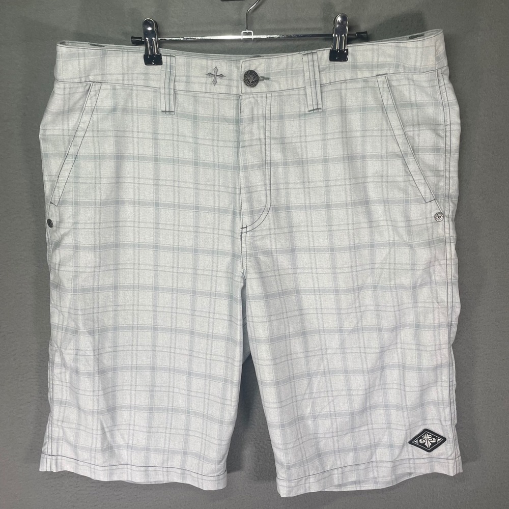 Affliction‎ Plaid Golf Shorts Mens 36 White Gray Y2K Streetwear